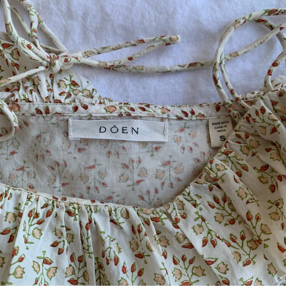 Doen Wendelin Cotton Ruffle Tie Bow Strap Midi Dress Spring Elderberry Floral - Picture 10 of 14